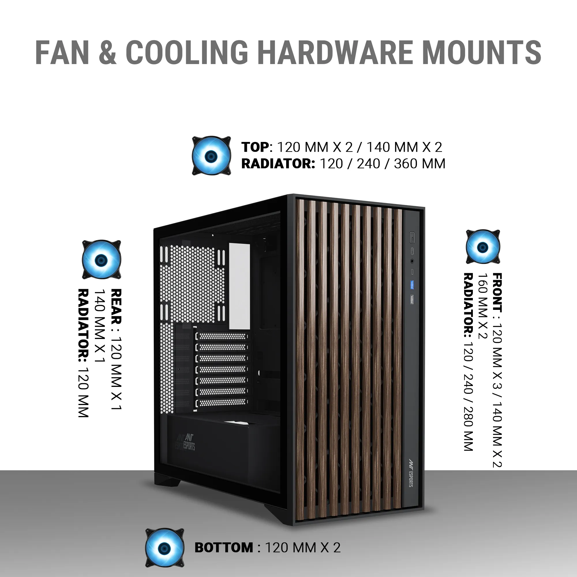 Ant Esports Mid Tower Cabinet (Mid-Tower ATX, Micro-ATX, Mini-ITX) Black Cabinet view 5